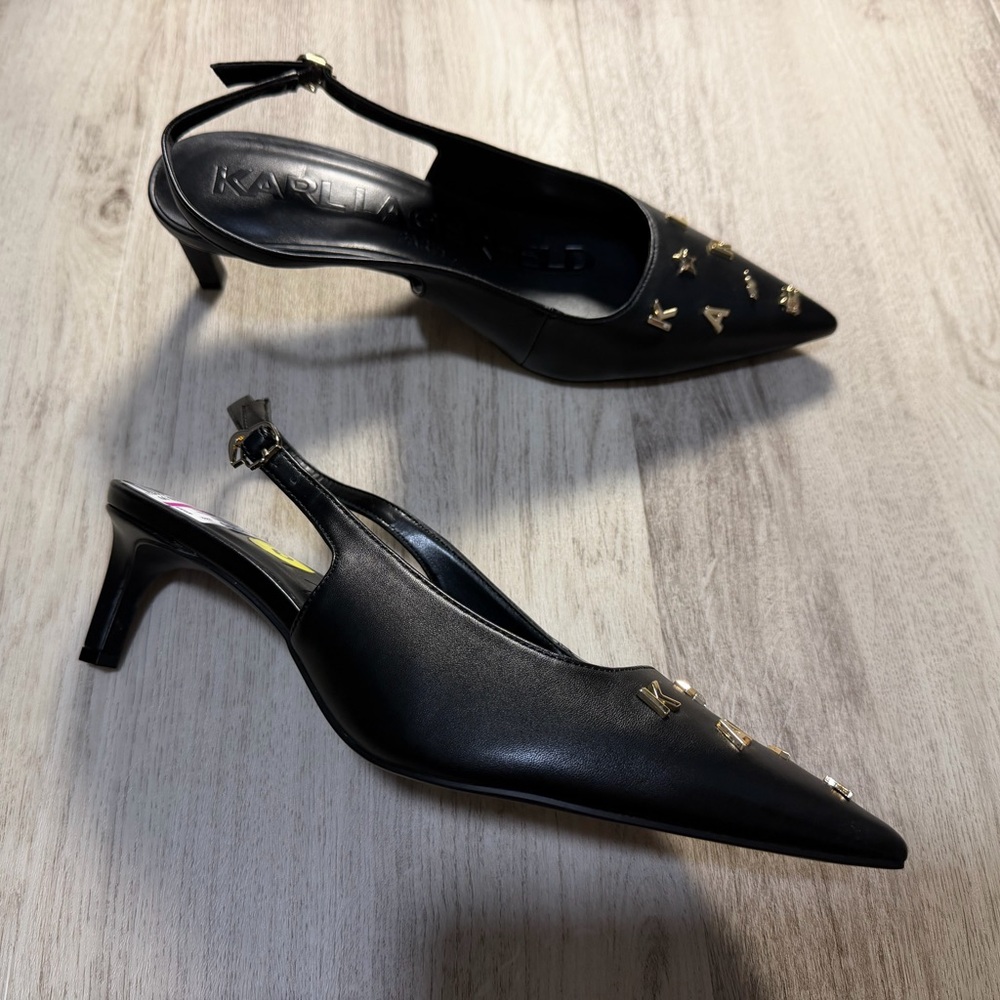 Karl Lagerfeld Black Heels with Gold Studs